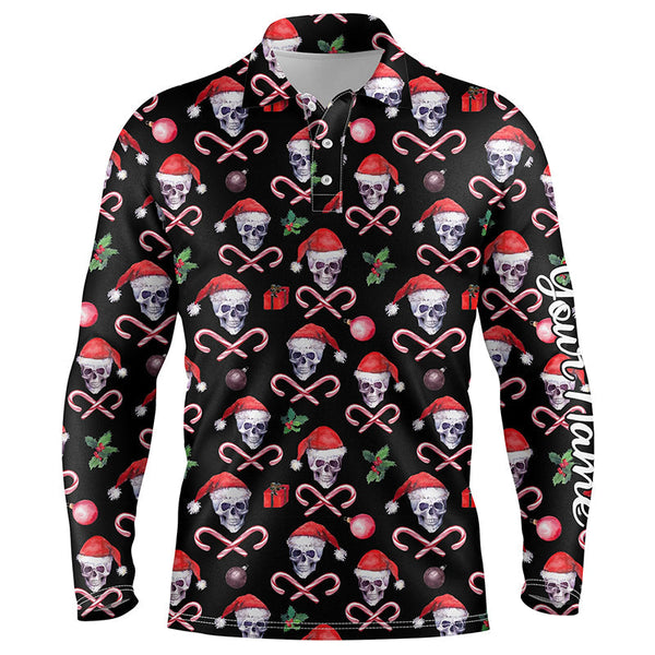 Men golf polo upf shirts funny black Christmas skull pattern custom team golf polo shirts NQS4408