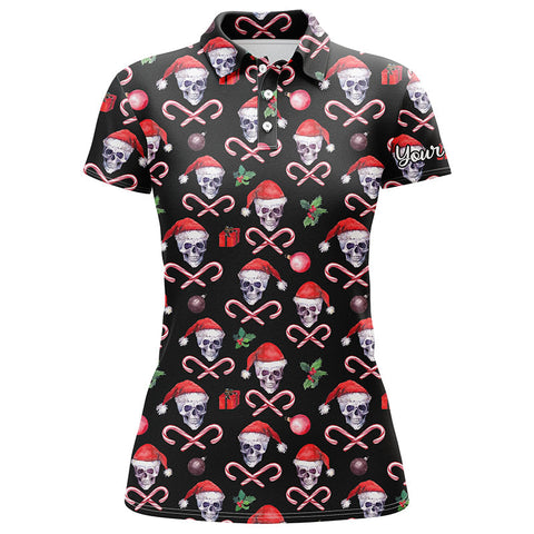 Womens golf polo upf shirts funny black Christmas skull pattern custom team golf polo shirts NQS4408