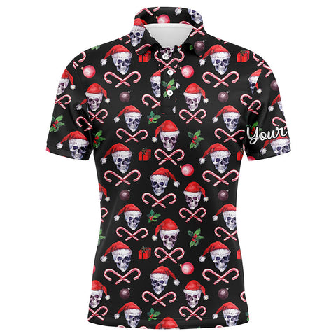 Men golf polo upf shirts funny black Christmas skull pattern custom team golf polo shirts NQS4408
