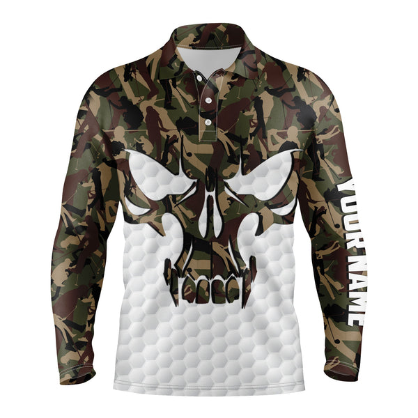 Long sleeve camo Golf skull Polo Shirts for Men custom golf shirts, gifts for golf lovers NQS3342