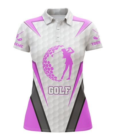 Pink white Women's golf polo t-shirts custom name sports golf short sleeve shirt quick dry, golf gifts NQS3647