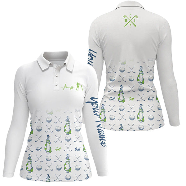 Womens golf polo shirt custom name golf clubs pattern white golf tops for women, golf gift for mom NQS5332