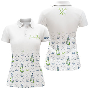 Womens golf polo shirt custom name golf clubs pattern white golf tops for women, golf gift for mom NQS5332