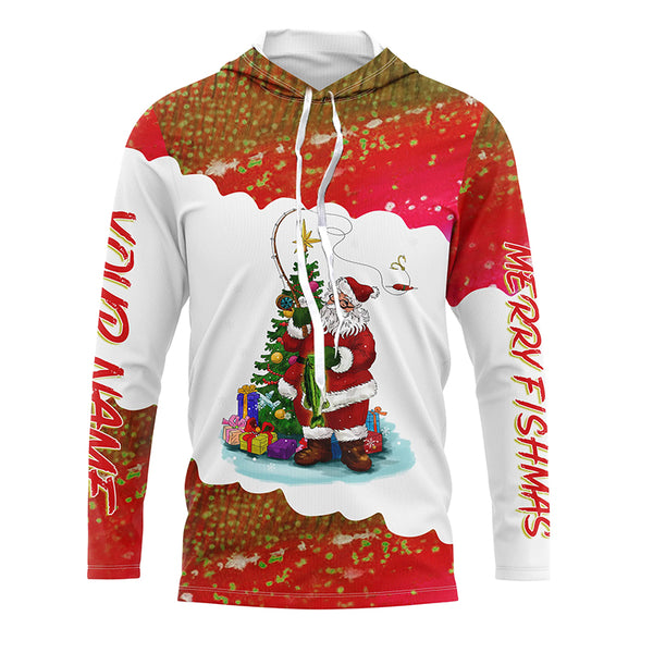 Merry fishmas Santa fishing Custom sun protection Long sleeve Fishing Shirts, Christmas Fishing Gift NQS4431