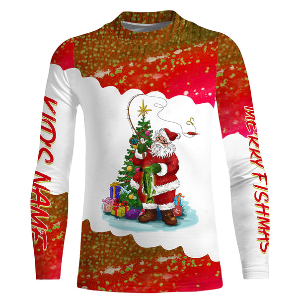 Merry fishmas Santa fishing Custom sun protection Long sleeve Fishing Shirts, Christmas Fishing Gift NQS4431