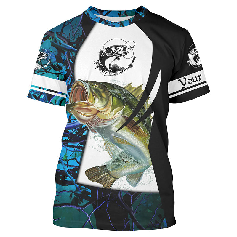 Myfihu Bass Fishing Blue Camo Performance Fishing Shirt, Custom Fishing Jersey - Personalized Fishing Gifts FSD2253, Long Sleeves UPF / 4XL