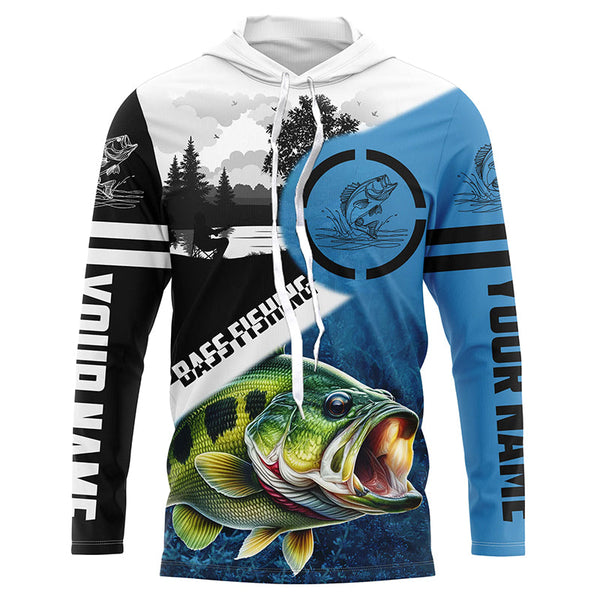 Largemouth Bass Fishing Blue performance fishing shirt custom name long sleeves NQS1269