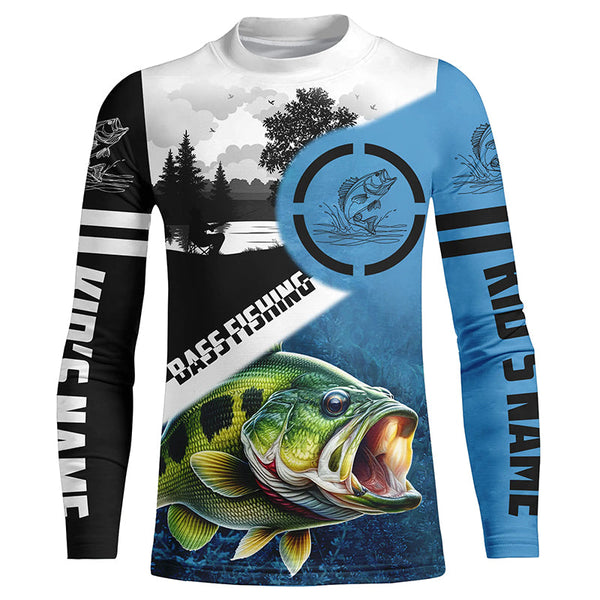 Largemouth Bass Fishing Blue performance fishing shirt custom name long sleeves NQS1269