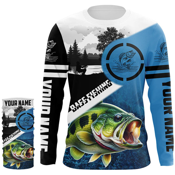 Largemouth Bass Fishing Blue performance fishing shirt custom name long sleeves NQS1269