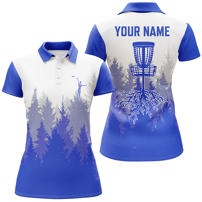 Disc golf hole in the woods women polo shirts custom name disc golf polo shirts for women | Blue NQS4800