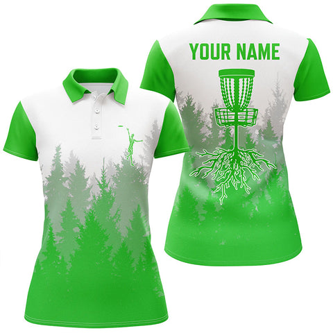 Disc golf hole in the woods women polo shirts custom name disc golf polo shirts for women | Green NQS4801