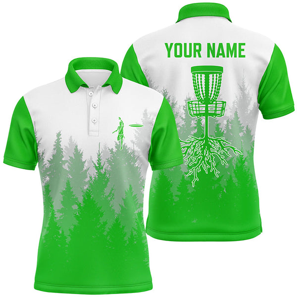 Disc golf hole in the woods Men polo shirts custom name disc golf polo shirts for men | Green NQS4801