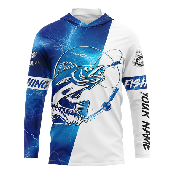 Walleye Fishing tattoo blue lightning Customized Name UV Protection UPF 30+ Fishing jerseys performance apparel NQS2427