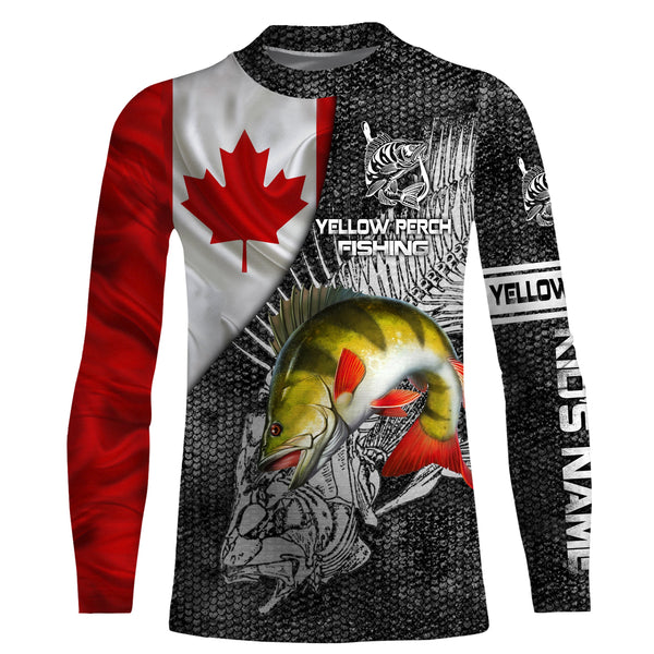 Canadian Flag yellow perch Fishing Custom long sleeve performance Fishing Shirt, perch Fishing jerseys NQS3843