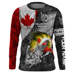 Canadian Flag yellow perch Fishing Custom long sleeve performance Fishing Shirt, perch Fishing jerseys NQS3843