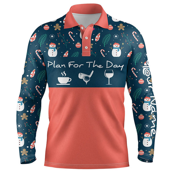 Funny Mens golf polo shirts Christmas pattern snowman custom name plan for the day coffee golf wine NQS4220