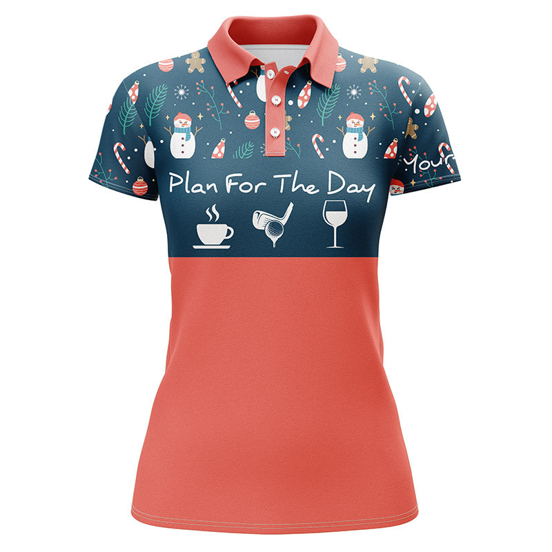 Funny Womens golf polo shirts Christmas pattern snowman custom name plan for the day coffee golf wine NQS4220