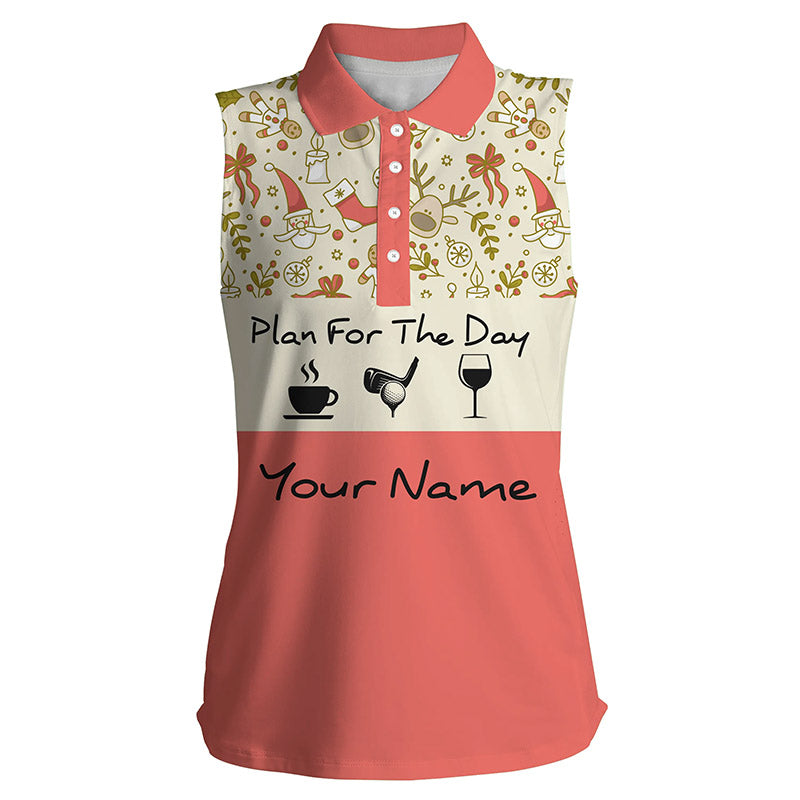 Womens sleeveless polo shirt lovely Christmas pattern custom name plan for the day coffee golf wine NQS4221