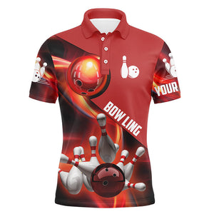 Men's bowling shirt custom name red flame bowling shirt, personalized bowling jerseys NQS4463