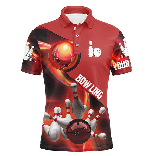 Men's bowling shirt custom name red flame bowling shirt, personalized bowling jerseys NQS4463