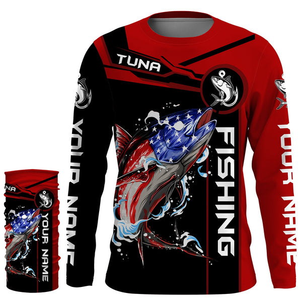 Tuna fishing American flag patriotic Custom Name men's performance Fishing Shirts, fishing apparel NQS3279