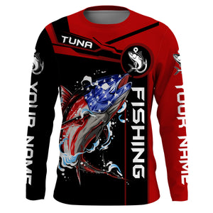 Tuna fishing American flag patriotic Custom Name men's performance Fishing Shirts, fishing apparel NQS3279