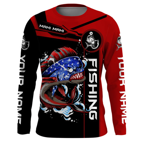 Mahi mahi fishing American flag patriotic Custom Name men performance Fishing Shirts, fishing apparel NQS3280