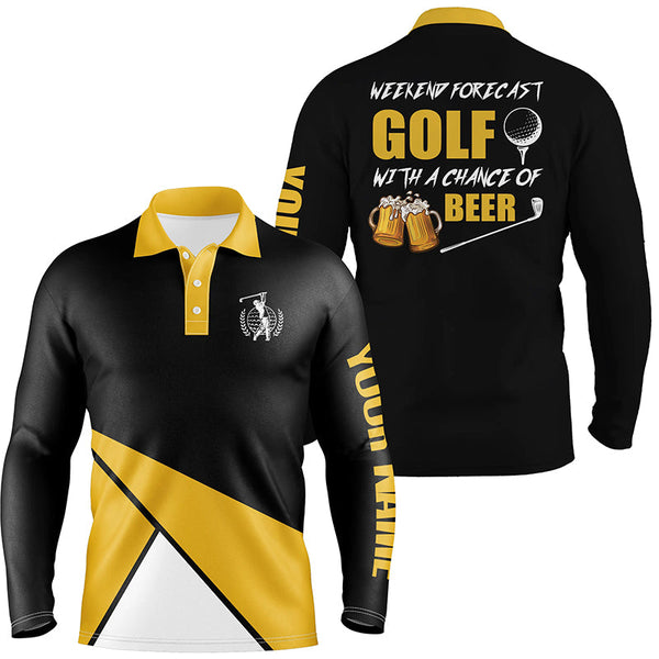 Funny Mens golf polo shirt custom weekend forecast golf with a change of beer team black golf shirts NQS5359