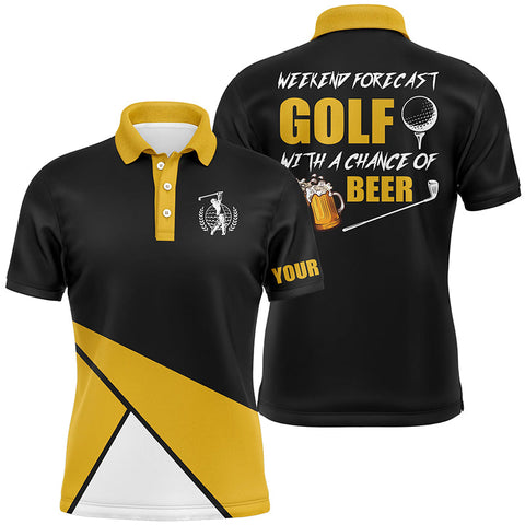 Funny Mens golf polo shirt custom weekend forecast golf with a change of beer team black golf shirts NQS5359