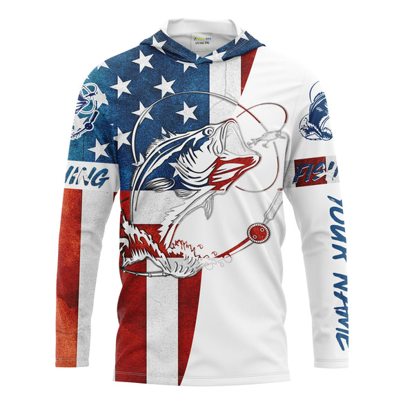Beautiful bass fishing tattoo American flag patriotic UV protection quick dry Customize name long sleeves UPF 30+ personalize gift NQS1558