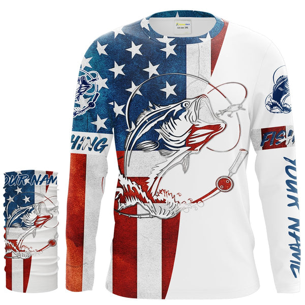 Beautiful bass fishing tattoo American flag patriotic UV protection quick dry Customize name long sleeves UPF 30+ personalize gift NQS1558
