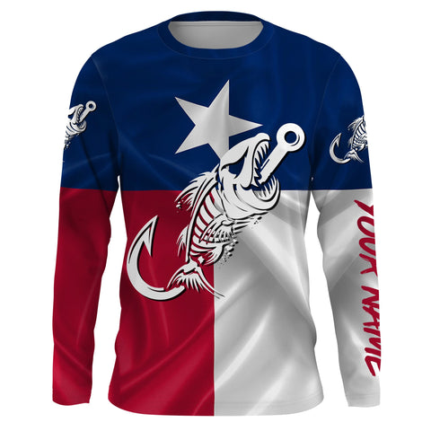 Texas flag fishing Fish hook skull Custom Name sun protection custom fishing shirts for men, women,kid NQS3372