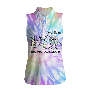 Women sleeveless polo shirt tie dye pattern custom peace love golf, personalized golf shirt for women NQS5843