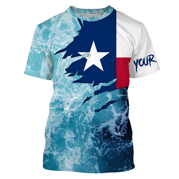 Texas flag fishing Saltwater Long sleeve customized name Fishing Shirts UV Protection, Sea wave camo blue Fishing Shirts NQS2567