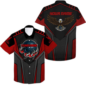 Custom name and team name Bowling Hawaiian Shirt for Men, Eagle Men's Bowling Team Shirts | Red NQS4631