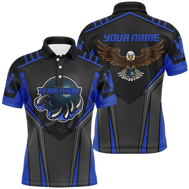 Custom name and team name Bowling polo shirts for Men, Eagle Men's Bowling Team Shirts | Blue NQS4631