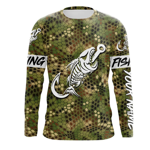 Green Camo fishing shirts Fish hook skull Custom Name sun protection mens long sleeve fishing shirts NQS5086