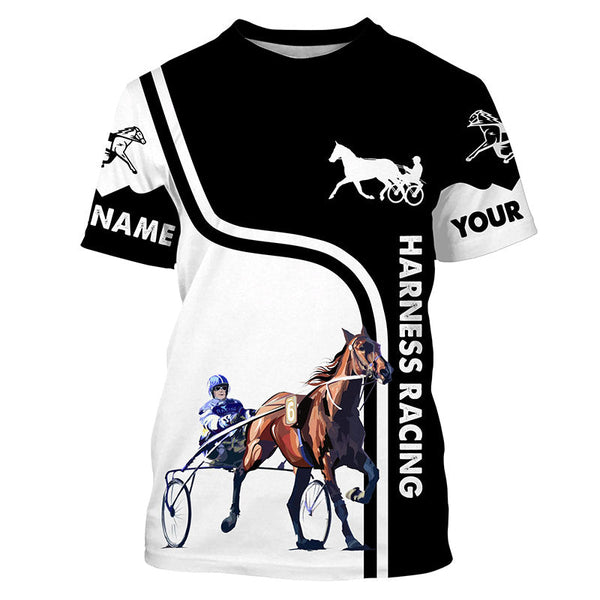 Harness racing custom name horse riding black white horse shirt, custom horse gift for men, women, kid NQS4246