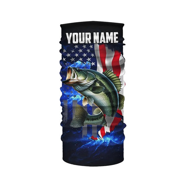 Bass Fishing 3D American Flag patriotic blue galaxy Custom long sleeve Fishing Shirts NQS5397