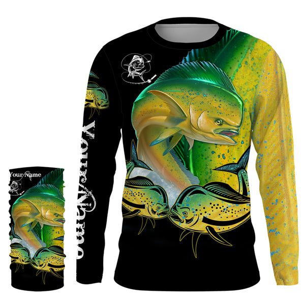 Mahi mahi ( Dorado) Fishing Customize Name UV protection quick dry UPF 30+ long sleeves fishing shirts,gifts for fishing lover NQS2448