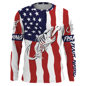 American flag fishing Fish hook skull Custom Name sun protection custom fishing shirts for adult, kid NQS3291