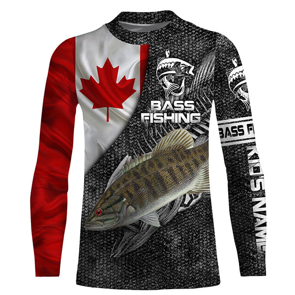 Canadian Flag Smallmouth Bass Fishing Custom long sleeve performance Fishing Shirt, Fishing jerseys NQS3867