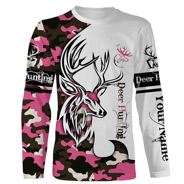 Country girl Deer hunting tattoos pink camo custom name all over print hunting Shirts - Hunting gifts NQS4041