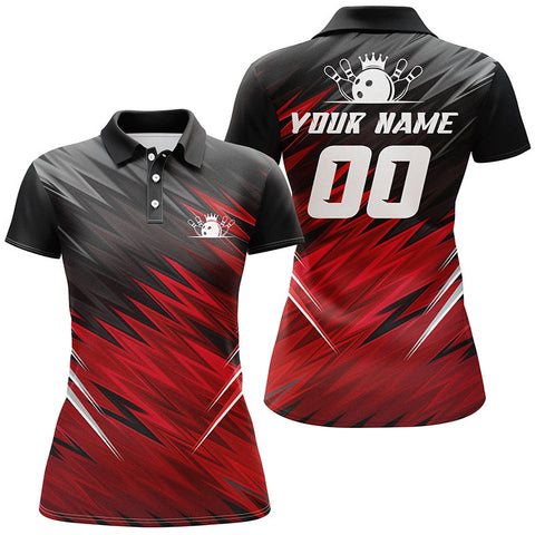 Red and black womens short sleeve polo shirts custom bowling shirts for women, team bowling jerseys NQS5137