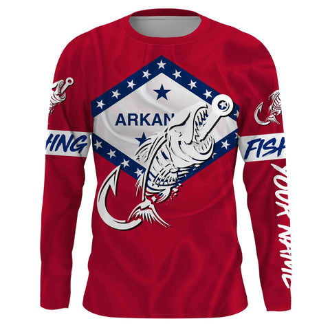 AR Fishing Custom Arkansas Flag Fish hook skull Custom sun protection fishing shirts for men, women NQS3390