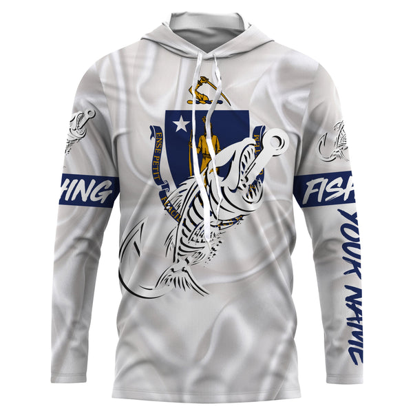 MA Massachusetts Fishing Flag Fish hook skull Custom sun protection fishing shirts for men, women, kid NQS3396