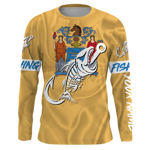 NJ New Jersey Fishing Flag Fish hook skull Custom sun protection fishing shirts for men, women, kid NQS3401