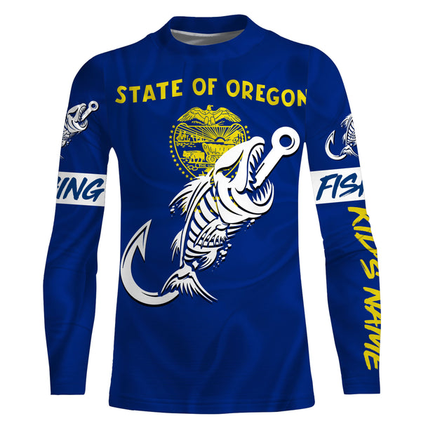 OR Oregon Fishing Flag Fish hook skull Custom sun protection fishing shirts for men, women, kid NQS3403