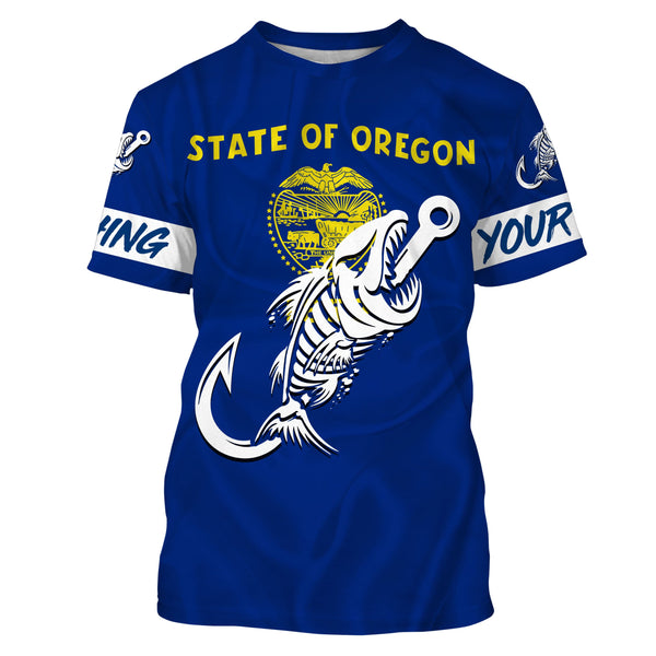 OR Oregon Fishing Flag Fish hook skull Custom sun protection fishing shirts for men, women, kid NQS3403