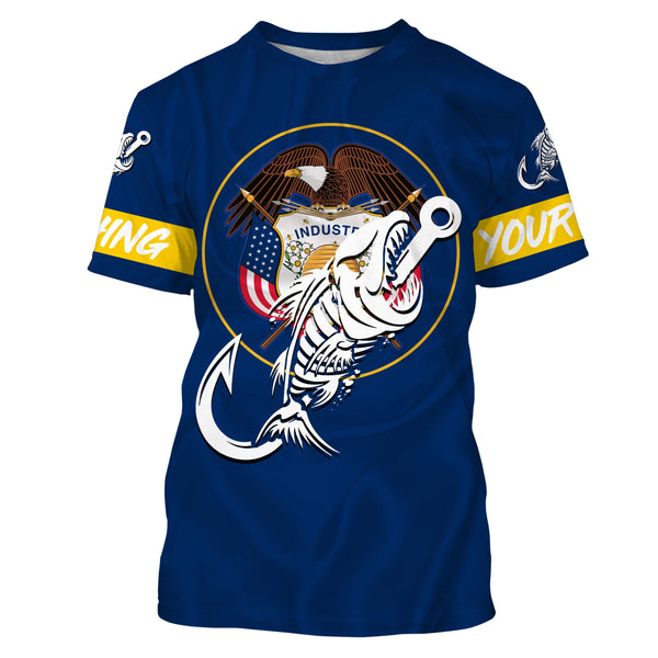 UT Utah Fishing Flag Fish hook skull Custom sun protection fishing shirts for men, women, kid NQS3407